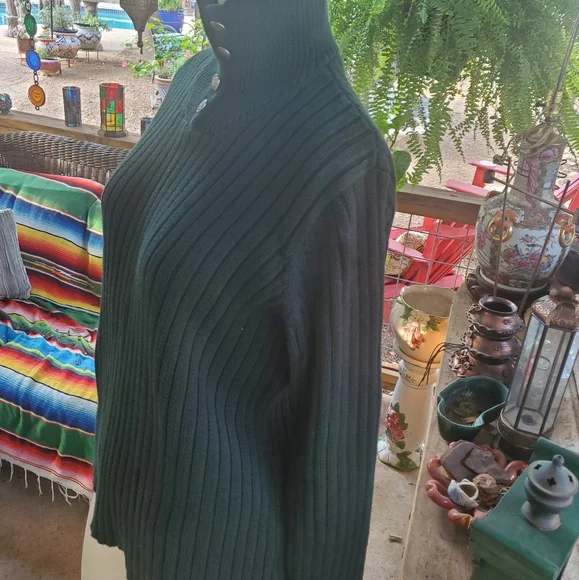 Cute army green cotton knit Lauren Ralph Lauren Button Up Turtle neck sweater M - Picture 4 of 13